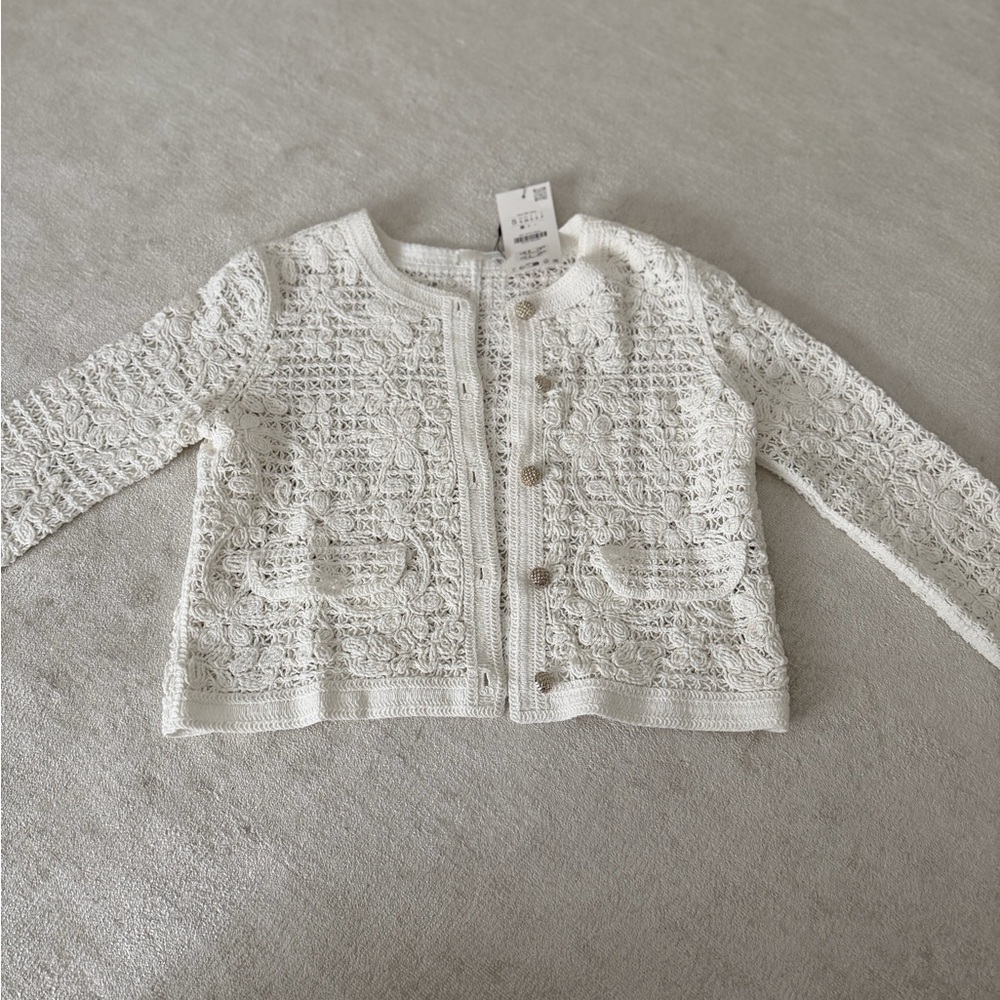 Zara White Lace Knit Cardigan